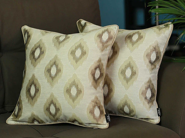 Set of Two 17" Brown And Ivory Fabric And Cotton Blend Throw Pillow Covers