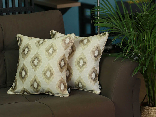 Set of Two 17" Brown And Ivory Fabric And Cotton Blend Throw Pillow Covers