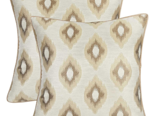 Set of Two 17" Brown And Ivory Fabric And Cotton Blend Throw Pillow Covers