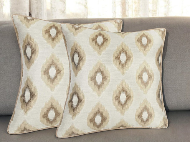 Set of Two 17" Brown And Ivory Fabric And Cotton Blend Throw Pillow Covers