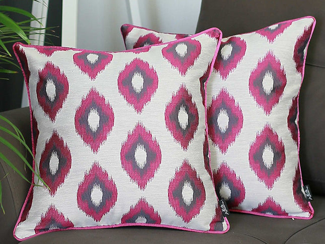 Set of Two Purple and Ivory Ikat Poly Cotton Blend Throw Pillow Cover