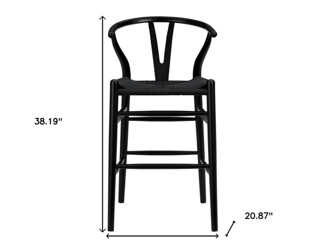 Black Solid Wood Counter Height Bar Chair