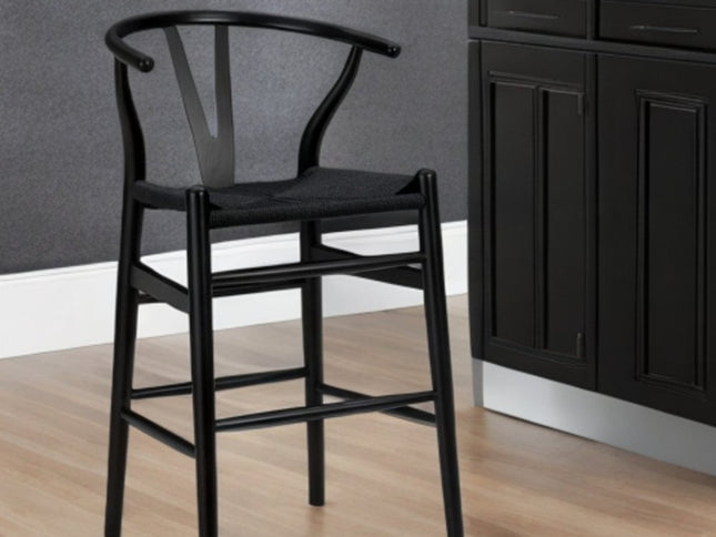 Black Solid Wood Counter Height Bar Chair