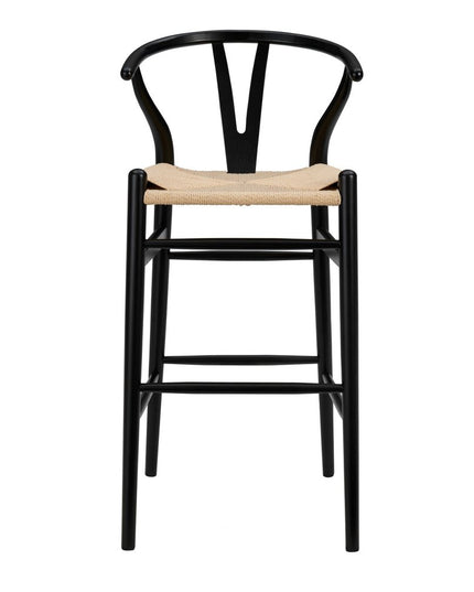 30" Natural And Black Solid Wood Low Back Counter Height Bar Chair