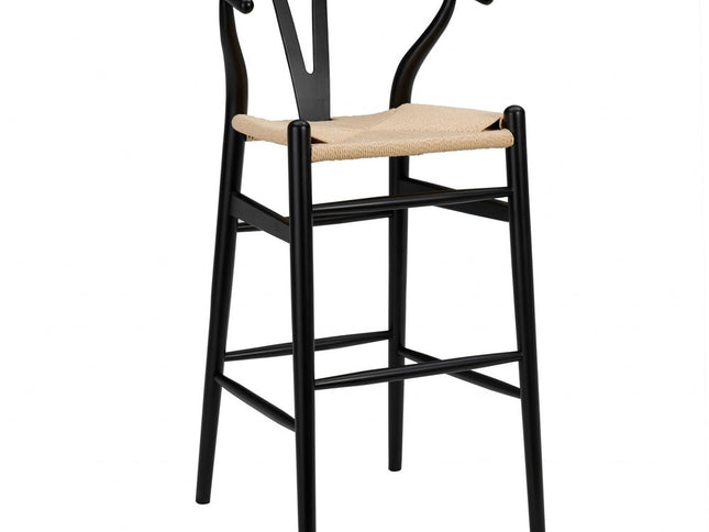 30" Natural And Black Solid Wood Low Back Counter Height Bar Chair