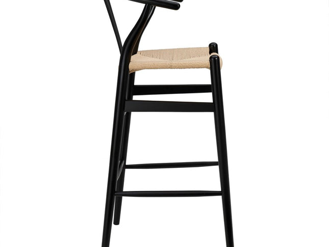 30" Natural And Black Solid Wood Low Back Counter Height Bar Chair