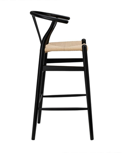 30" Natural And Black Solid Wood Low Back Counter Height Bar Chair