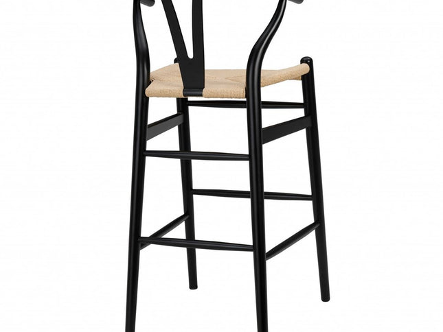 30" Natural And Black Solid Wood Low Back Counter Height Bar Chair