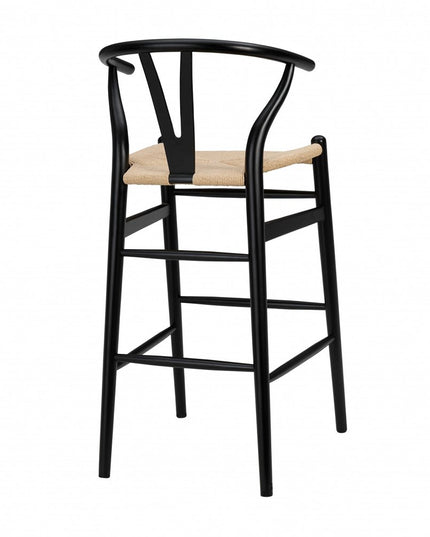 30" Natural And Black Solid Wood Low Back Counter Height Bar Chair