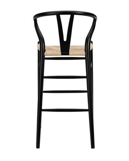 30" Natural And Black Solid Wood Low Back Counter Height Bar Chair