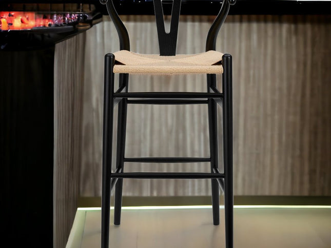 30" Natural And Black Solid Wood Low Back Counter Height Bar Chair