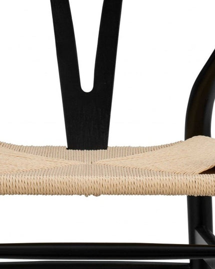 30" Natural And Black Solid Wood Low Back Counter Height Bar Chair