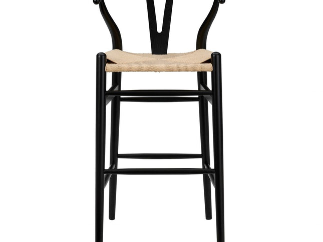 30" Natural And Black Solid Wood Low Back Counter Height Bar Chair