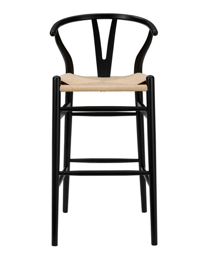 30" Natural And Black Solid Wood Low Back Counter Height Bar Chair