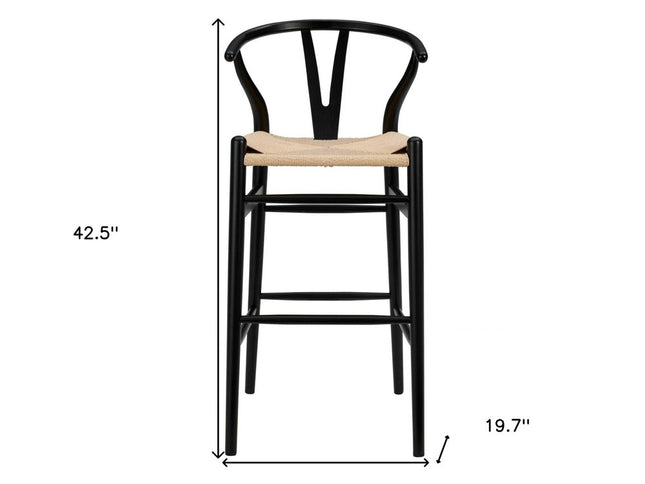 30" Natural And Black Solid Wood Low Back Counter Height Bar Chair