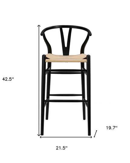 30" Natural And Black Solid Wood Low Back Counter Height Bar Chair
