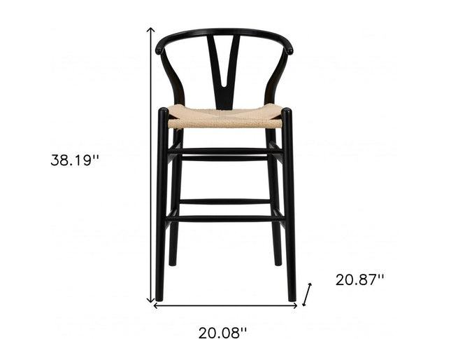Natural And Black Solid Wood Counter Height Bar Chair
