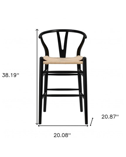 Natural And Black Solid Wood Counter Height Bar Chair