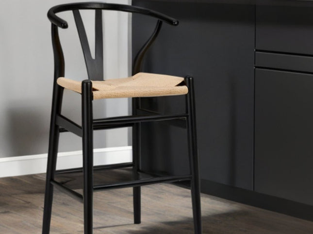 Natural And Black Solid Wood Counter Height Bar Chair