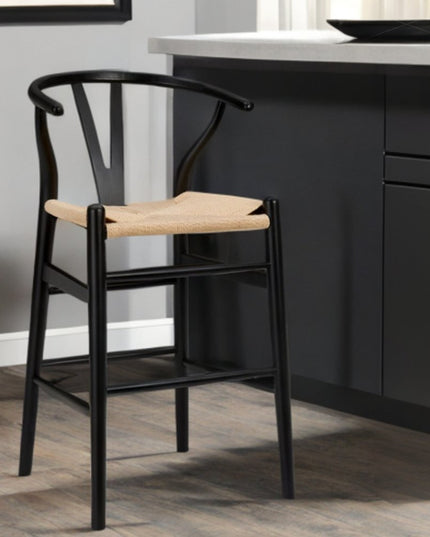 Natural And Black Solid Wood Counter Height Bar Chair