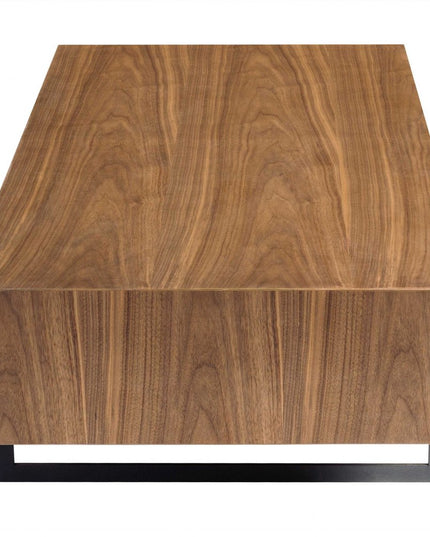 47" Brown and Black Wood And Metal Sled Coffee Table With Two Shelves