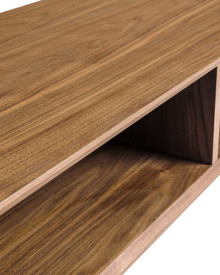 47" Brown and Black Wood And Metal Sled Coffee Table With Two Shelves