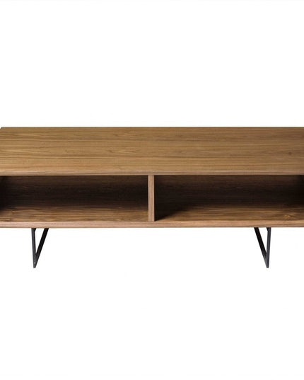 47" Brown and Black Wood And Metal Sled Coffee Table With Two Shelves