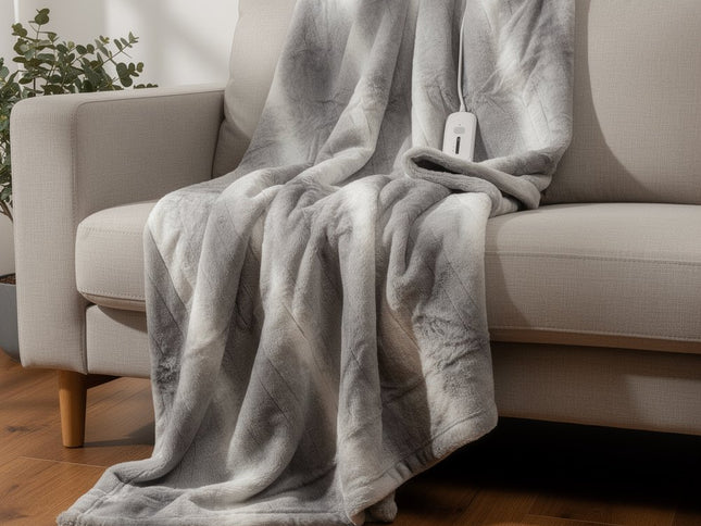 50" X 60" Gray And White Heated Electric Striped Throw Blanket
