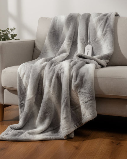 50" X 60" Gray And White Heated Electric Striped Throw Blanket