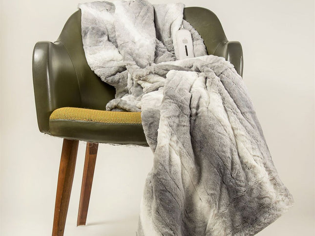 50" X 60" Gray And White Heated Electric Striped Throw Blanket
