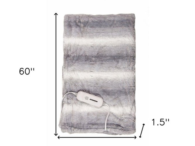 50" X 60" Gray And White Heated Electric Striped Throw Blanket