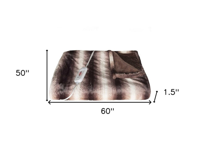 50" X 60" Brown And White Modern Contemporary Heated  Throw Blankets