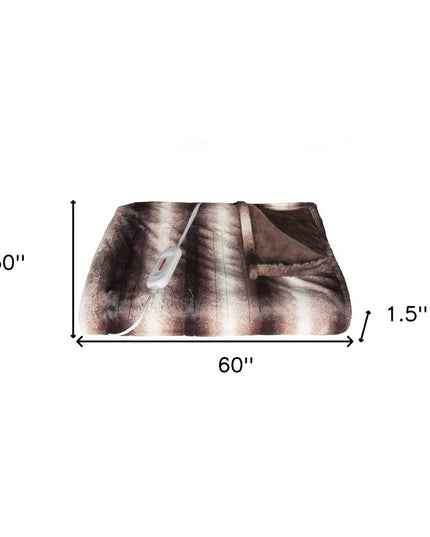 50" X 60" Brown And White Modern Contemporary Heated  Throw Blankets