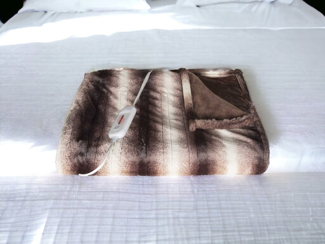 50" X 60" Brown And White Modern Contemporary Heated  Throw Blankets