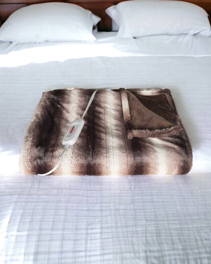 50" X 60" Brown And White Modern Contemporary Heated  Throw Blankets