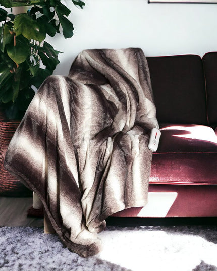 50" X 60" Brown And White Modern Contemporary Heated  Throw Blankets