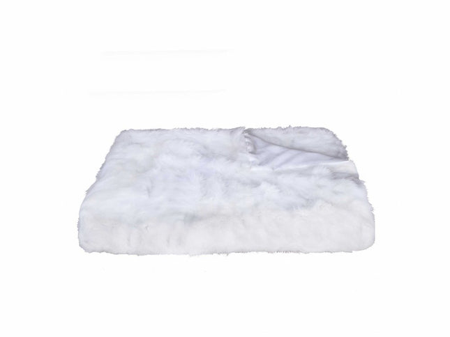 White Knitted Rabbit Solid Color Plush Reversable Throw