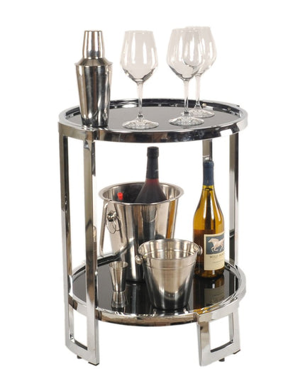 22" Silver Glass Round Mirrored End Table With Shelf