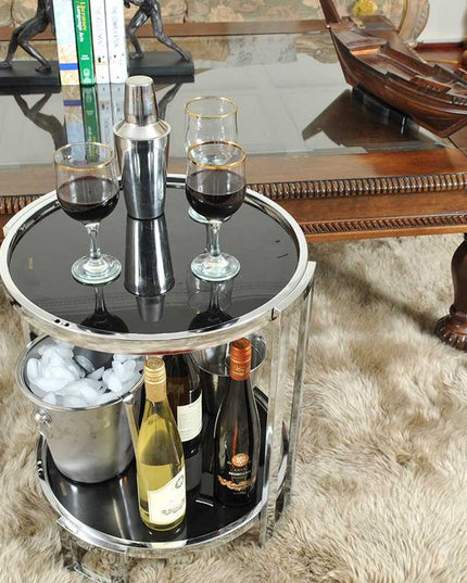 22" Silver Glass Round Mirrored End Table With Shelf