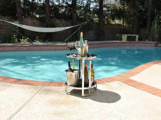 22" Silver Glass Round Mirrored End Table With Shelf