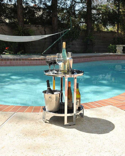 22" Silver Glass Round Mirrored End Table With Shelf