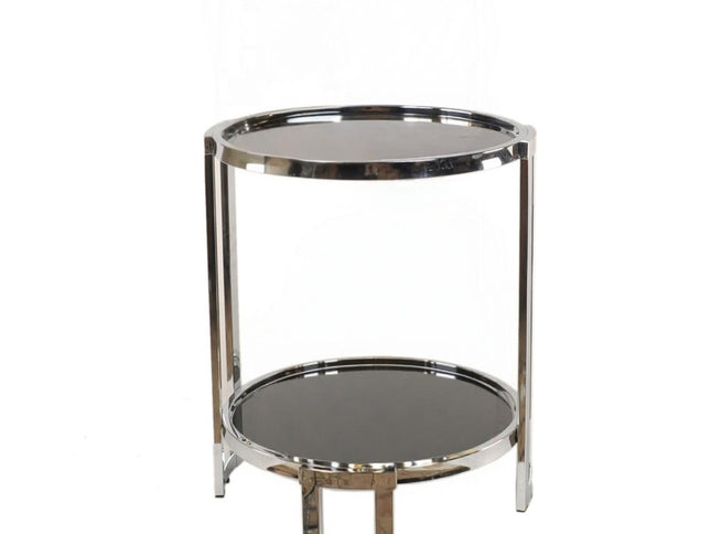 22" Silver Glass Round Mirrored End Table With Shelf