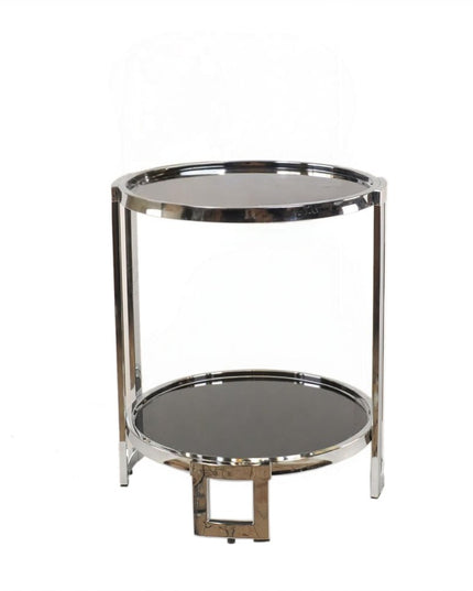 22" Silver Glass Round Mirrored End Table With Shelf