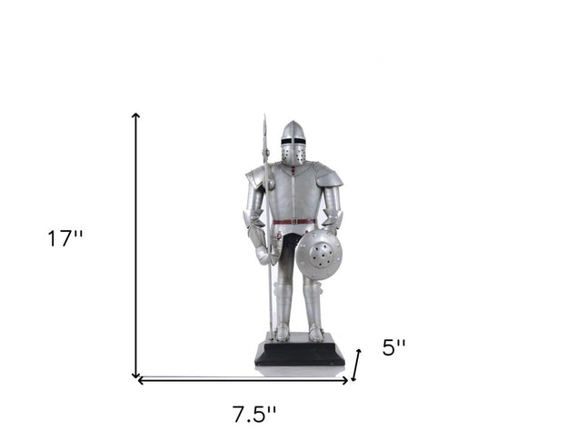 17" Silver Metal Hand Painted Figurine Tabletop Sculpture