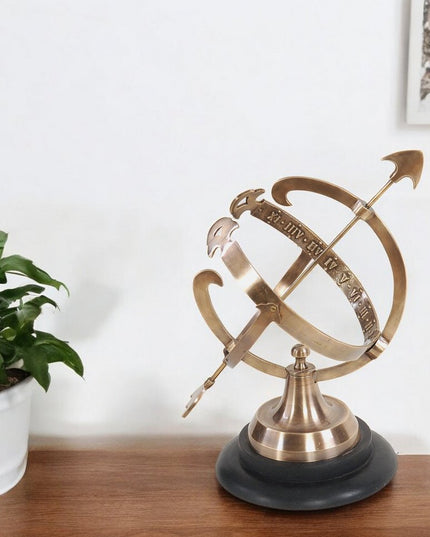 14" Brass And Black Metal Hand Painted Figurine Tabletop Sculpture