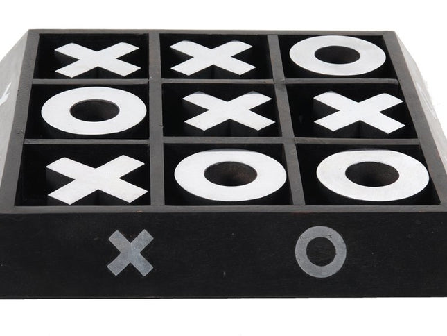 Nickel And Dark Wood Tic Tac Toe Game Sculpture