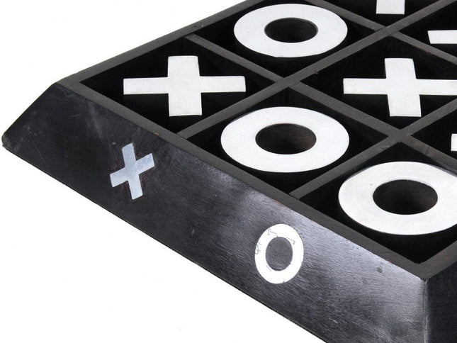 Nickel And Dark Wood Tic Tac Toe Game Sculpture