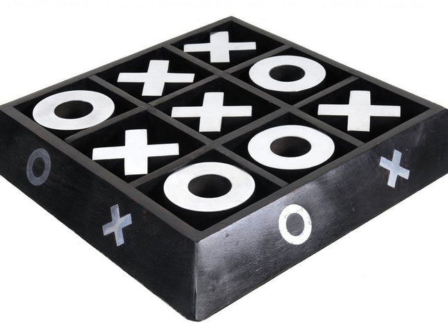 Nickel And Dark Wood Tic Tac Toe Game Sculpture