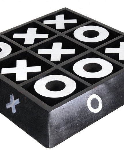 Nickel And Dark Wood Tic Tac Toe Game Sculpture