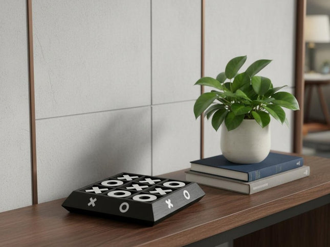 Nickel And Dark Wood Tic Tac Toe Game Sculpture